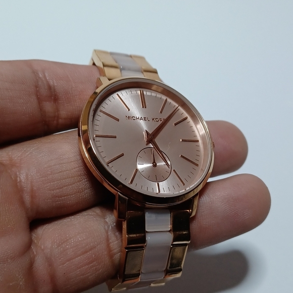 Michael Kors Ladies' Jaryn Rose Gold Tone and Acetate Watch MK3661 Working shows - Picture 5 of 9